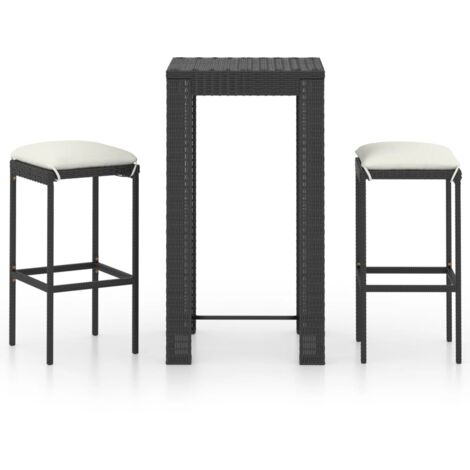 Set muebles bar jardín 3 piezas y cojines ratán sintético negro vidaXL (1/5)