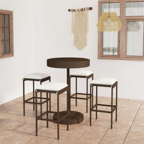 Set de bar para jardín 5 pzas y cojines ratán sintético marrón vidaXL
