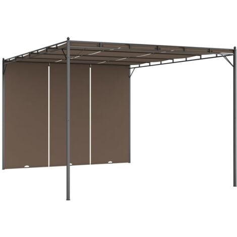 Cenador de jardín con cortina lateral gris taupe 4x3x2,25 m vidaXL
