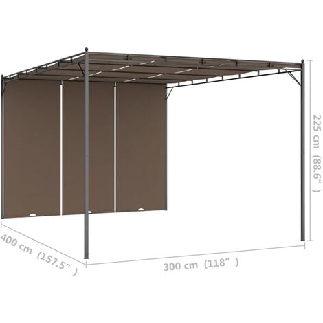 Cenador de jardín con cortina lateral gris taupe 4x3x2,25 m vidaXL