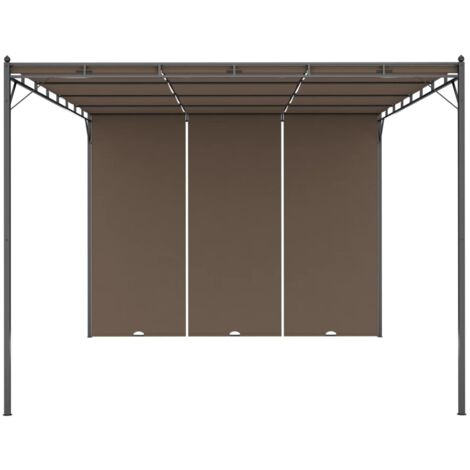 Cenador de jardín con cortina lateral gris taupe 4x3x2,25 m vidaXL