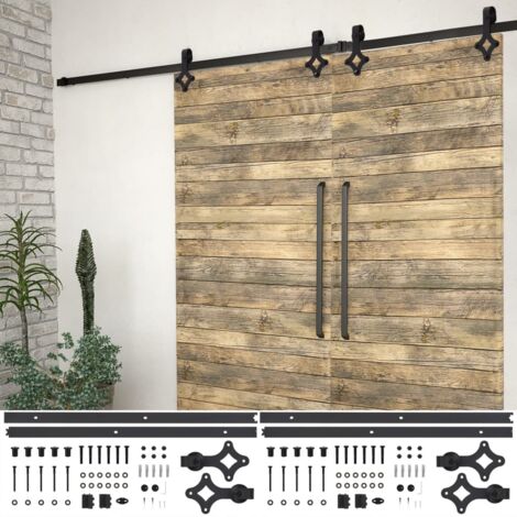 Kit de herrajes de puertas correderas acero negro 2 uds 200 cm vidaXL