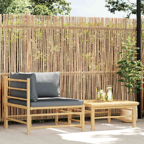 Set de muebles de jardín 2 piezas bambú y cojines gris oscuro vidaXL