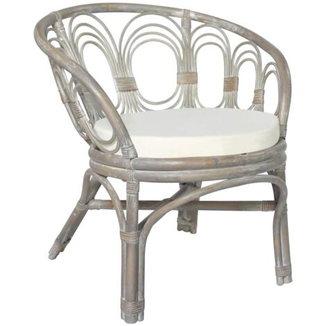 Silla de comedor con cojín ratán natural gris y lino vidaXL (1/5)
