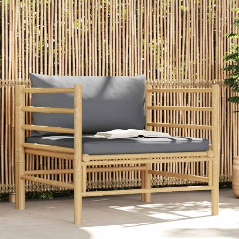 Sofá de jardín bambú con cojines gris oscuro vidaXL