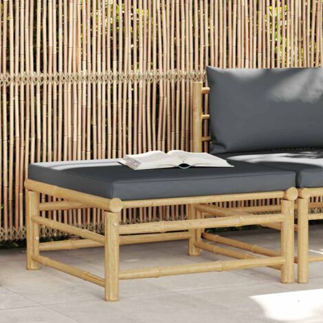 Reposapiés de jardín bambú con cojín gris oscuro vidaXL