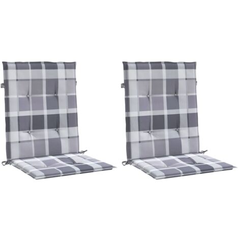 Cojín silla de jardín respaldo bajo 2 uds tela a cuadros gris vidaXL