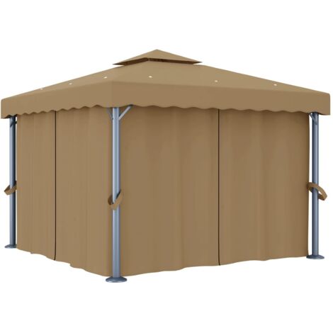 Cenador con cortina gris taupe aluminio 3x3 m vidaXL (1/5)