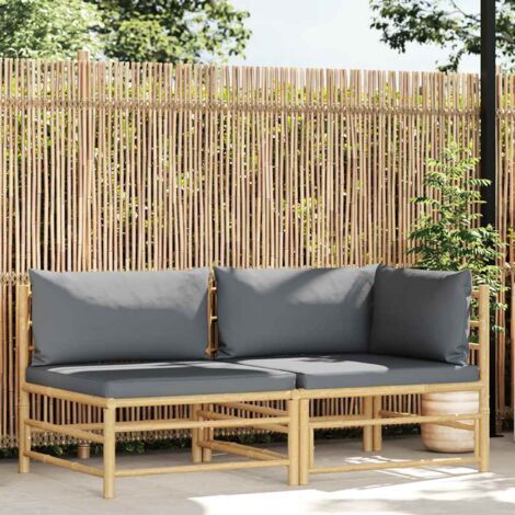 Set de muebles de jardín 2 piezas bambú y cojines gris oscuro vidaXL