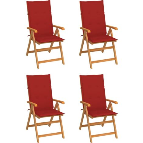 Sillas de jardín 4 unidades madera maciza de teca cojines rojos vidaXL (1/5)