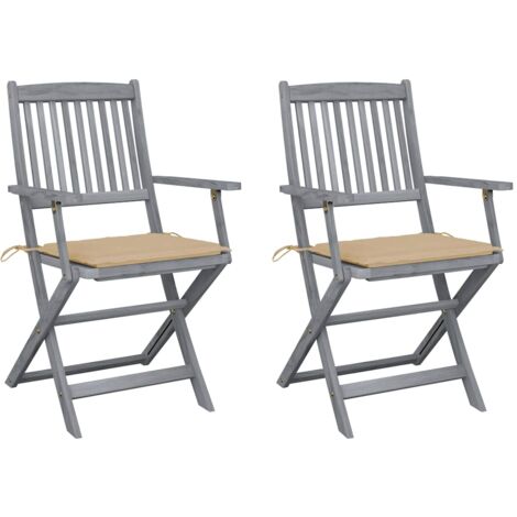 Sillas al aire libre plegables con cojín 2 pcs acacia masiva - 207206