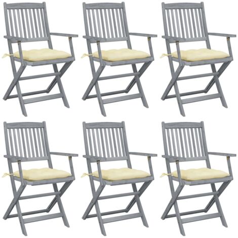 Sillas al aire libre plegables con cojines 6 PC Acacia Massive