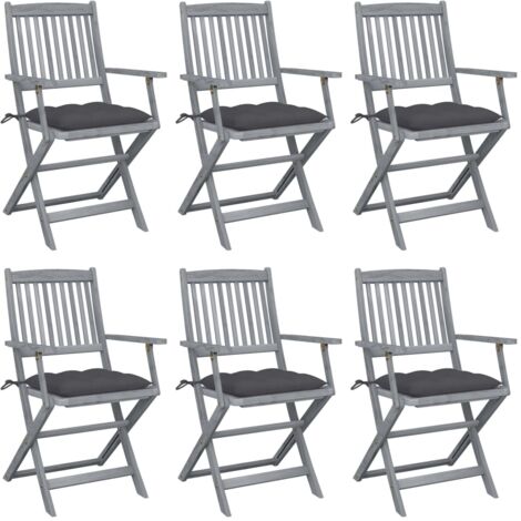 Sillas al aire libre plegables con cojines 6 PC Acacia Massive