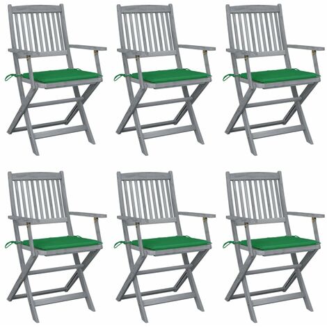 Sillas al aire libre plegables con cojines 6 PC Acacia Massive