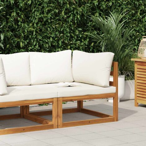 Sofá de esquina seccional y cojín blanco crema madera de acacia vidaXL