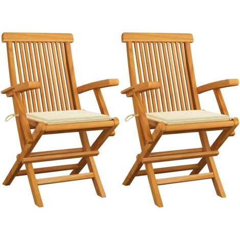 Sillas de jardín 2 uds madera teca con cojines color crema vidaXL