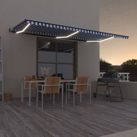 Toldo automático LED sensor de viento azul y blanco 600x350 cm vidaXL (1/5)