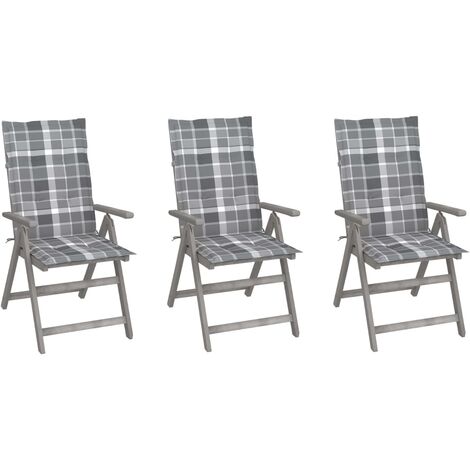 Sillas reclinables jardín y cojines 3 uds madera maciza acacia vidaXL