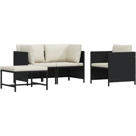 Set de sofás de jardín 4 pzas y cojines ratán sintético negro vidaXL
