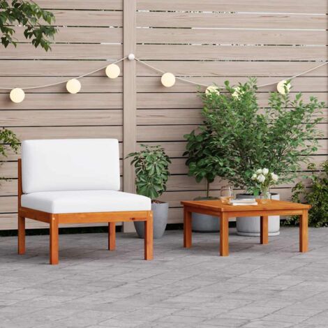 Conjunto de jardín de 2 piezas con cojines de madera de acacia y cuerda vidaXL