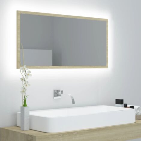 Espejo de baño LED acrílico color roble Sonoma 90x8,5x37 cm vidaXL