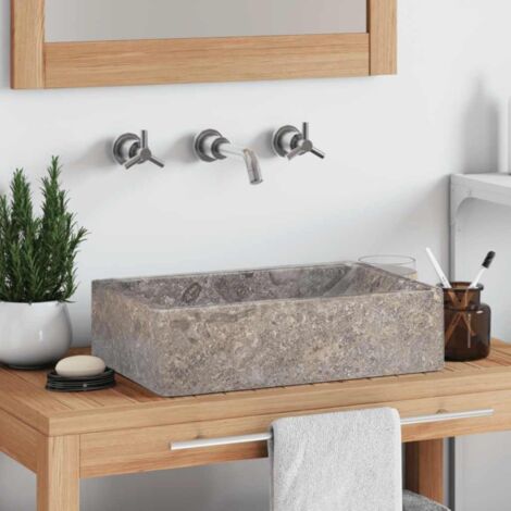 Lavabo de mármol gris con brillo 45x30x12 cm vidaXL