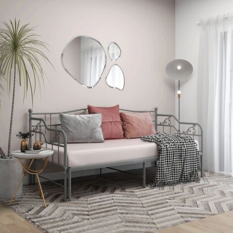Vidaxl – Estructura sofá cama extraíble metal gris 90x200 cm – Dimensiones 206x95x91,5 cm – Barandilla lateral – Requiere montaje (1/5)