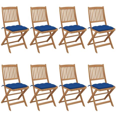 Sillas de jardín plegables 8 PC con almohadillas masivas de Acacia - 248979 (1/5)