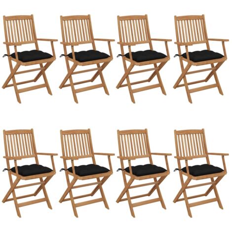 Sillas de jardín plegables 8 uds y cojines madera maciza acacia vidaXL