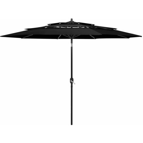 Sombrilla de jardín de 3 niveles con palo de aluminio negro 3 m vidaXL