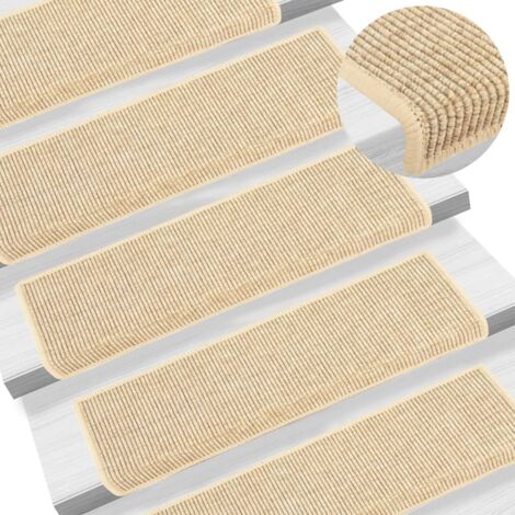 Alfombrillas para escaleras 15 unidades 65x21x4 cm Beige claro Borde rectangular vidaXL