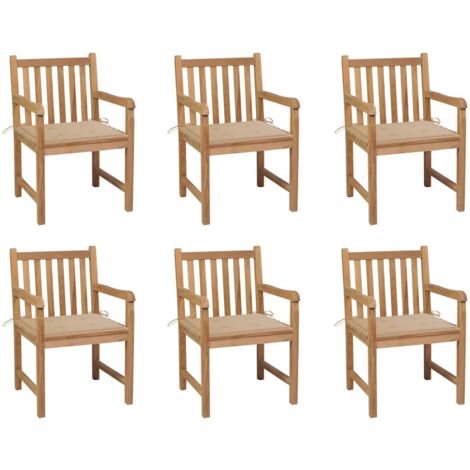Sillas de jardín 6 uds madera maciza de teca cojines beige vidaXL (1/5)