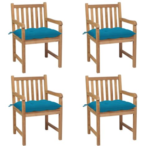 Sillas de jardín con cojines 4 uds madera de teca azul claro vidaXL (1/5)