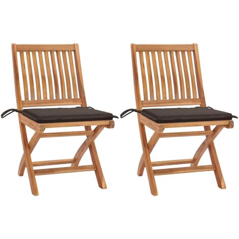 Sillas de jardín 2 uds con cojines gris taupe madera de teca vidaXL (1/5)