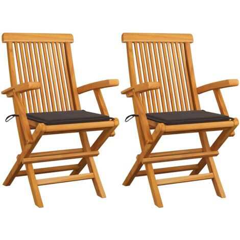 Sillas de jardín 2 uds madera teca con cojines gris taupe vidaXL (1/5)