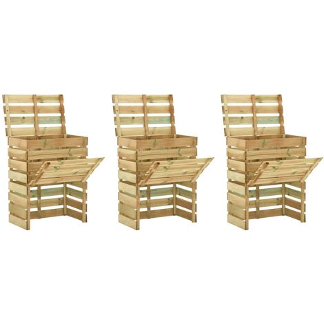 Compostadores de láminas 3 uds madera de pino 80x50x100 cm vidaXL