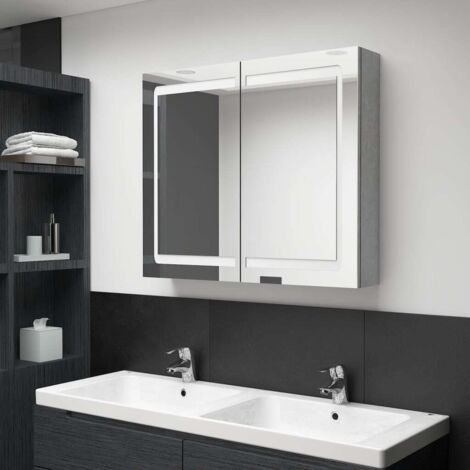 Armario de baño con espejo LED gris hormigón 80x12x68 cm vidaXL