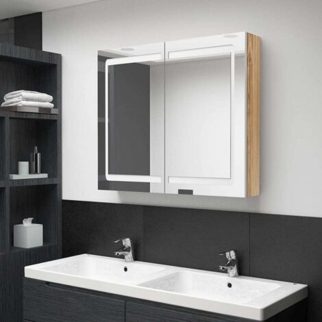 Armario de baño con espejo LED blanco y roble 80x12x68 cm vidaXL