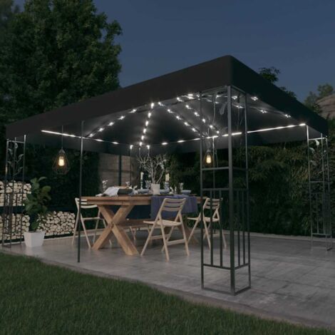 Cenador con doble techo y tira de luces LED antracita 3x4 m vidaXL