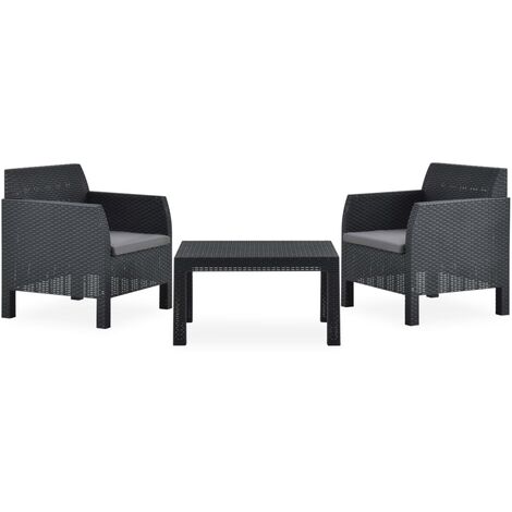 Set de muebles jardín 3 piezas cojines PP ratán gris antracita vidaXL (1/5)