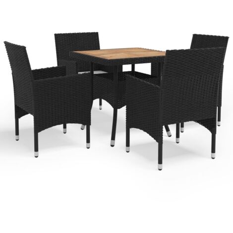 Muebles de jardín 5 piezas ratán sintético negro y acacia vidaXL (1/5)
