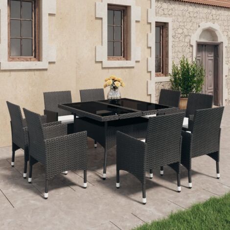 Set de comedor de jardín 9 piezas ratán PE y vidrio negro vidaXL (1/5)