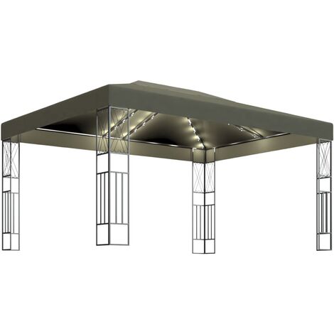 Carpa cenador de jardín con tira de luces LED 3x4 m tela taupé vidaXL (1/5)