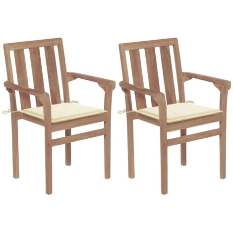 Sillas de jardín 2 unidades con cojines crema madera de teca vidaXL