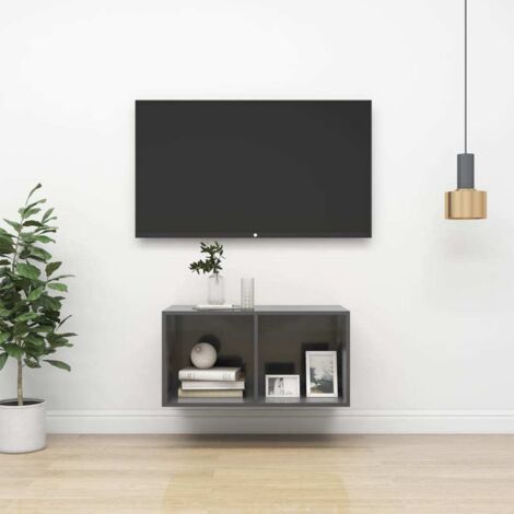 Mueble TV de pared madera contrachapada gris brillo 37x37x72 cm vidaXL (1/5)