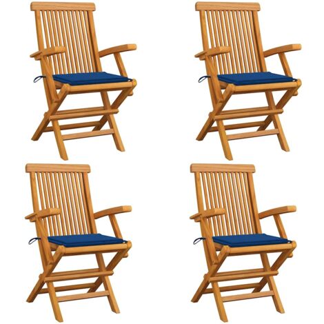 Sillas de jardín 4 uds madera teca con cojines azul real vidaXL
