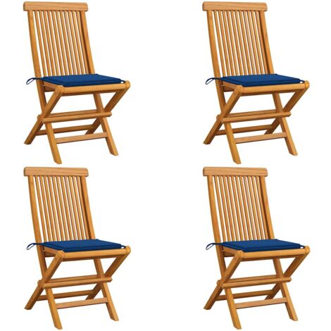 Sillas de jardín 4 uds con cojines azul real madera de teca vidaXL (1/5)