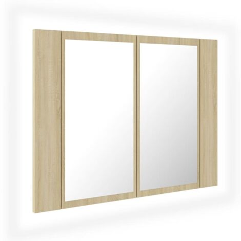Armario espejo de baño LED acrílico roble Sonoma 60x12x45 cm vidaXL