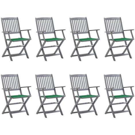 Plegado sillas exteriores 8 piezas con almohadillas masivas de acacia