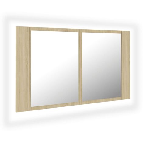Armario espejo de baño LED acrílico roble Sonoma 80x12x45 cm vidaXL